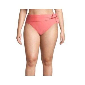 Time & Tru High Waist Fold Over Side Tie Sash Swim Bottom Coral 2X (20W-22W)